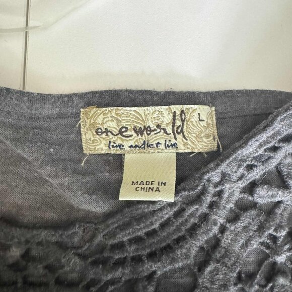 One World Charcoal Crochet Detail Knit Top – Size L - Picture 6 of 8